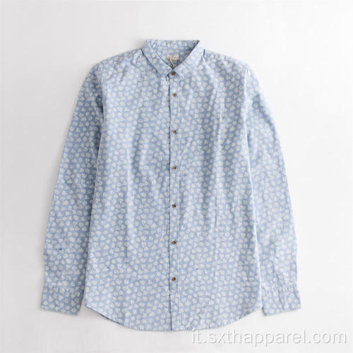 Camicia stampata floreale a maniche lunghe azzurra antirughe